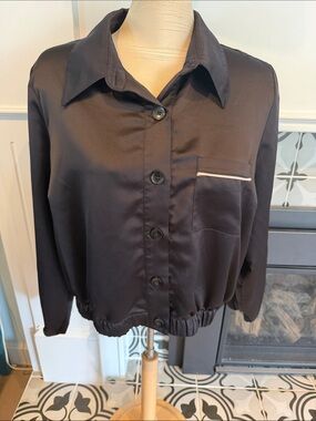 Ashley Graham Black and Cream Stain Bomber Jacket